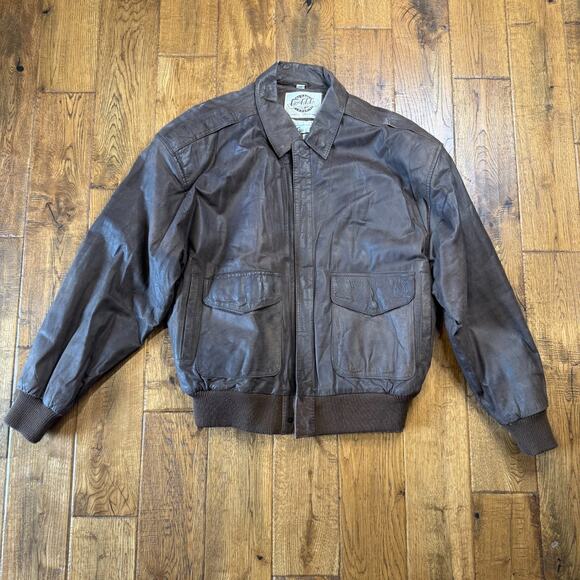 Vintage G-III Global Identity Brown Leather Bomber Jacket Size M Map Lined - Picture 1 of 7
